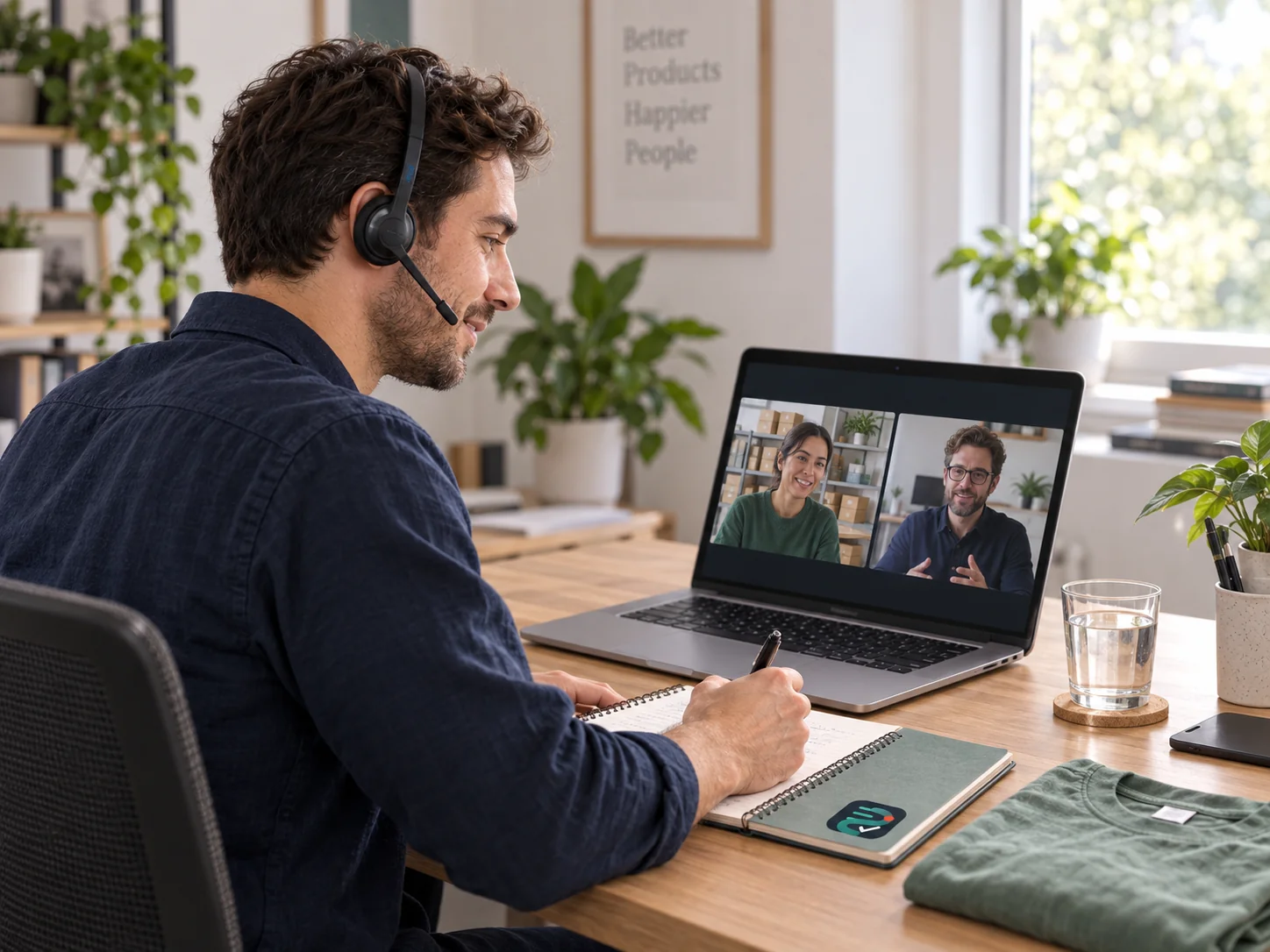 Remote account manager collaborating with colleagues on a video call
